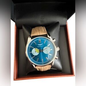 Gianello Prism Men's Chronograph Watch Blue Dial Beige Croc Strap NEW